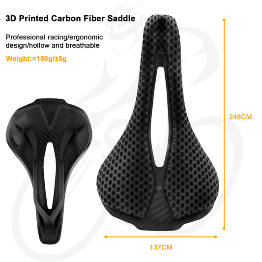 3D Printed Carbon Fiber Bike Saddle - Ultra Lightweight 150g, Ergonomic Comfort Seat for Road, MTB, BMX, XC & Gravel Bikes