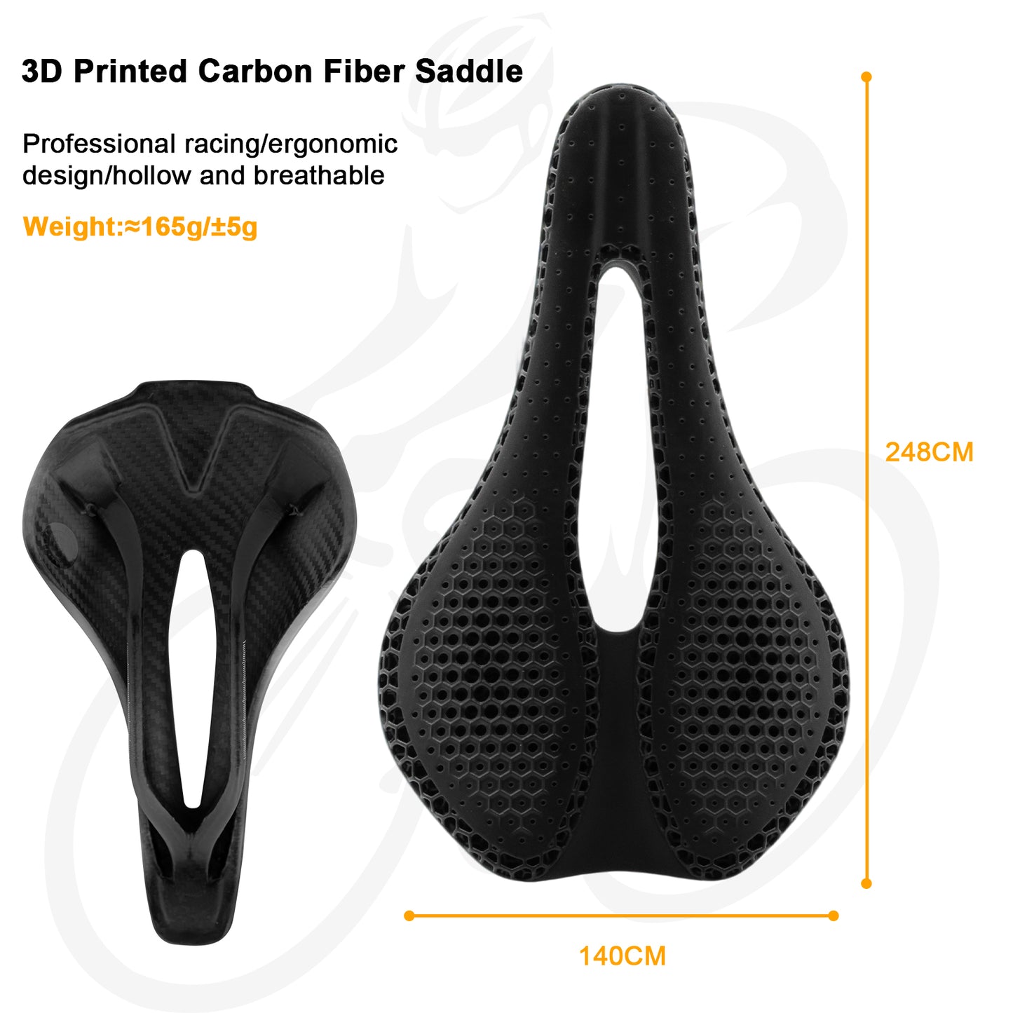 3D Printed Carbon Fiber Bike Saddle - Ultra Lightweight 165g, Ergonomic Comfort Seat for Road, MTB, BMX, XC & Gravel Bikes