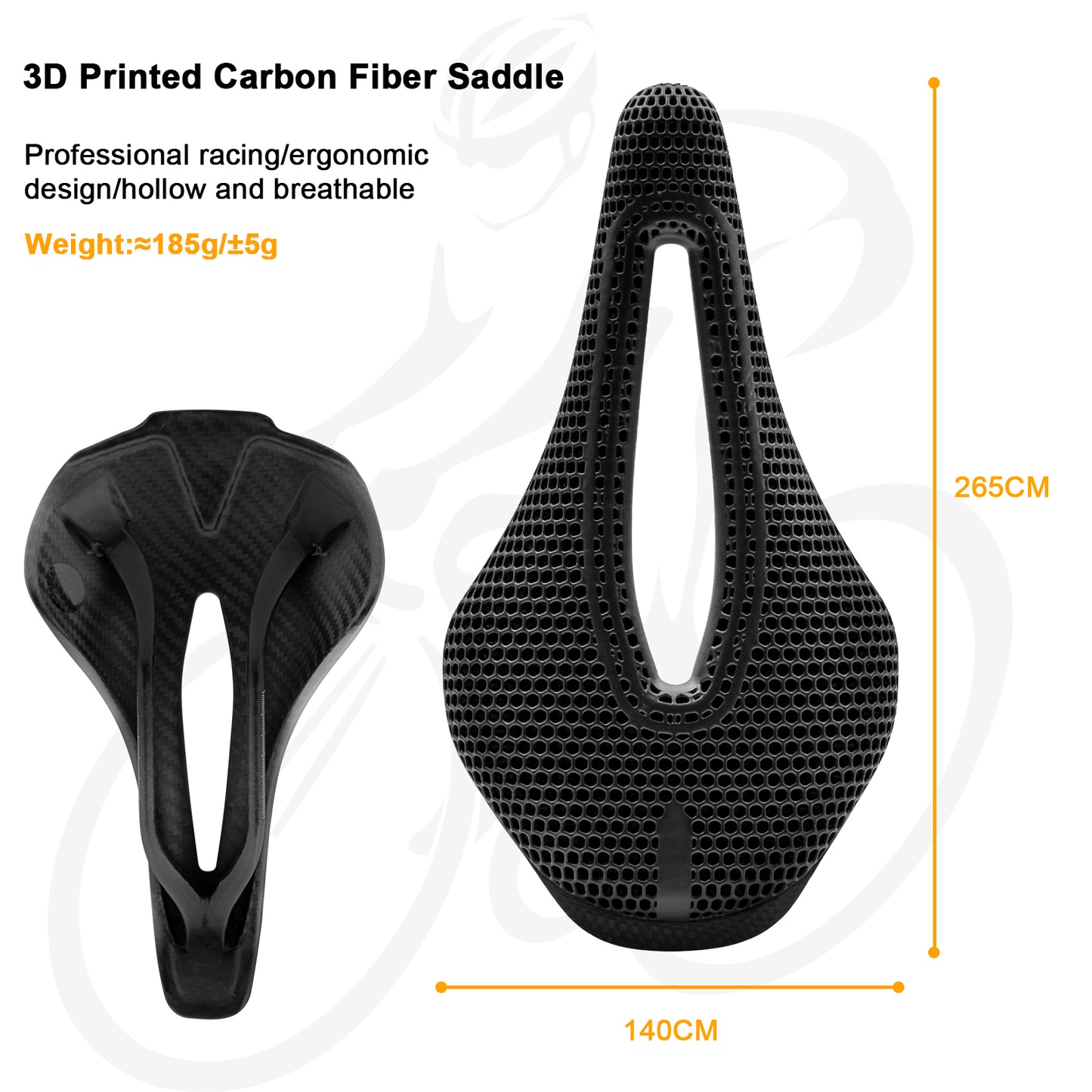 3D Printed Carbon Fiber Bike Saddle - Ultra Lightweight 185g, Ergonomic Comfort Seat for Road, MTB, BMX, XC & Gravel Bikes