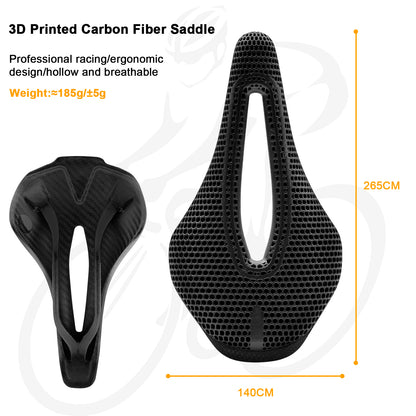 3D Printed Carbon Fiber Bike Saddle - Ultra Lightweight 185g, Ergonomic Comfort Seat for Road, MTB, BMX, XC & Gravel Bikes