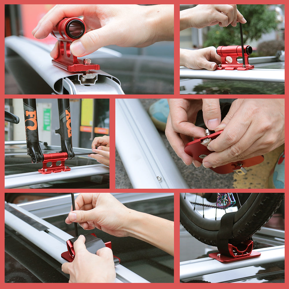Bike Fork Mount, Front Fork Block Quick Release Thru Axle Car Roof Carrier Rack Support Bicycle Stand Holder with Adapters