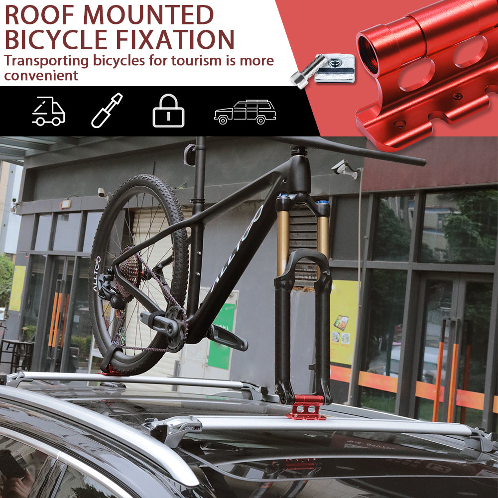 Bike Fork Mount, Front Fork Block Quick Release Thru Axle Car Roof Carrier Rack Support Bicycle Stand Holder with Adapters