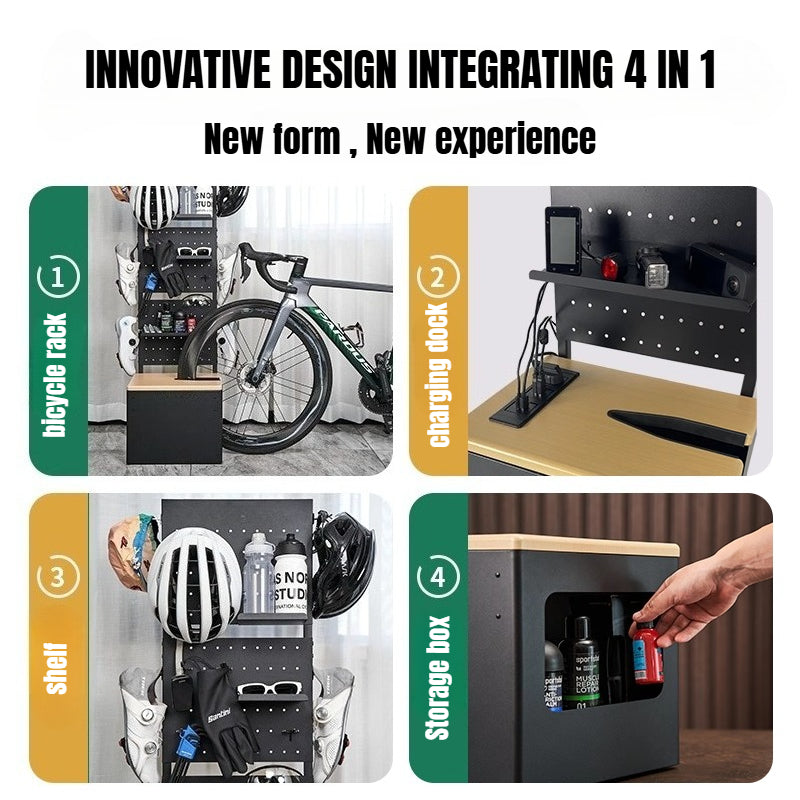 built-in US power outlet on bike parking box for charging